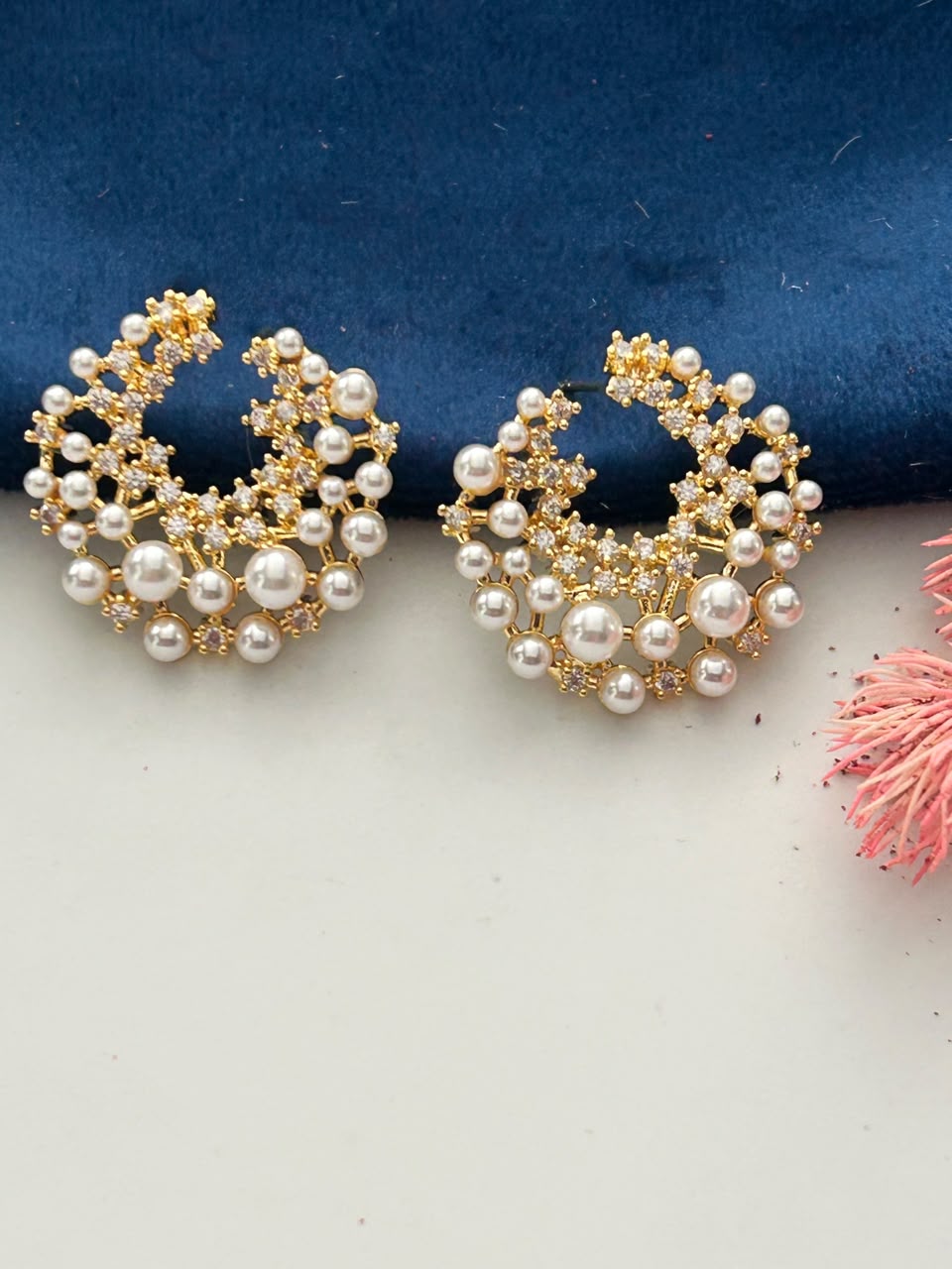 Inaya Pearl Crescent Stud Earrings