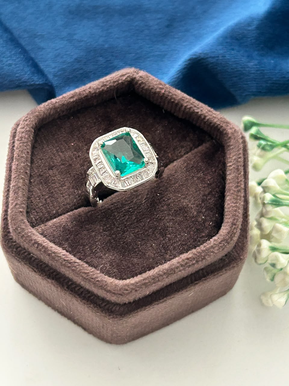 Nayantara Radiance Ring – Cushion Cut Crystal Halo Ring