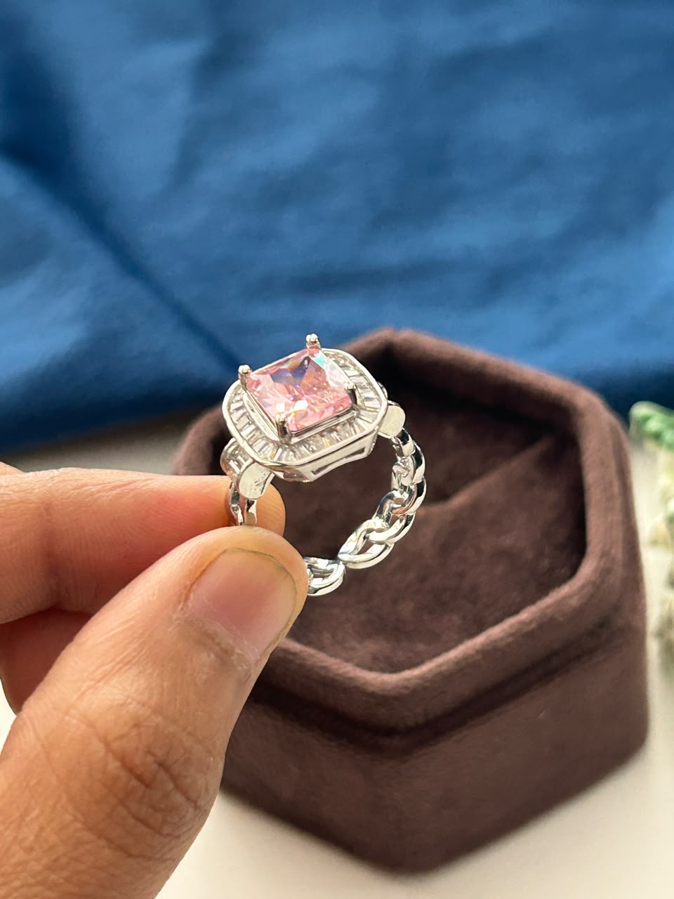 Nayantara Radiance Ring – Cushion Cut Crystal Halo Ring