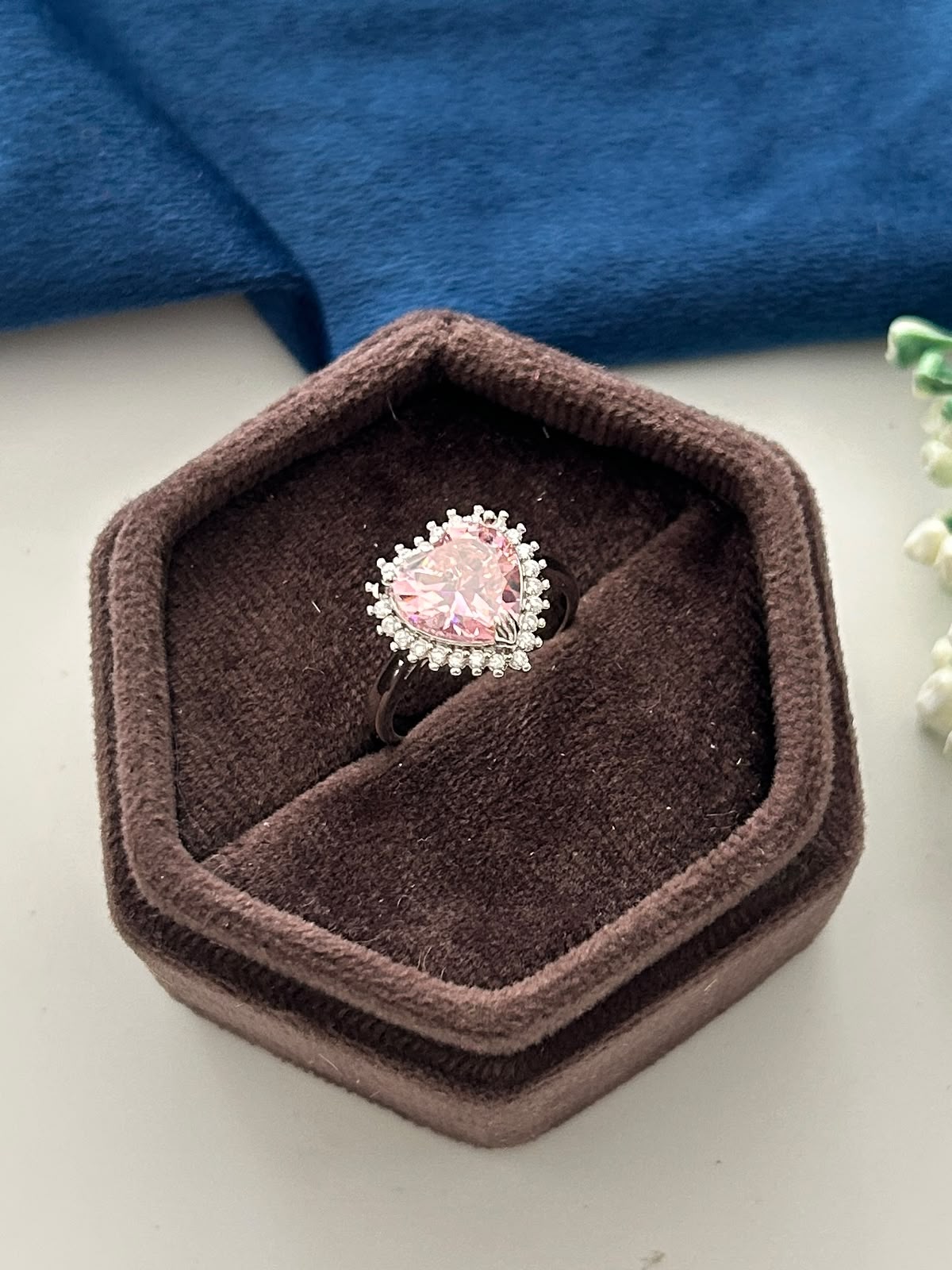 Gulnaaz Blush Heart Ring – Pink Crystal Halo Statement Ring