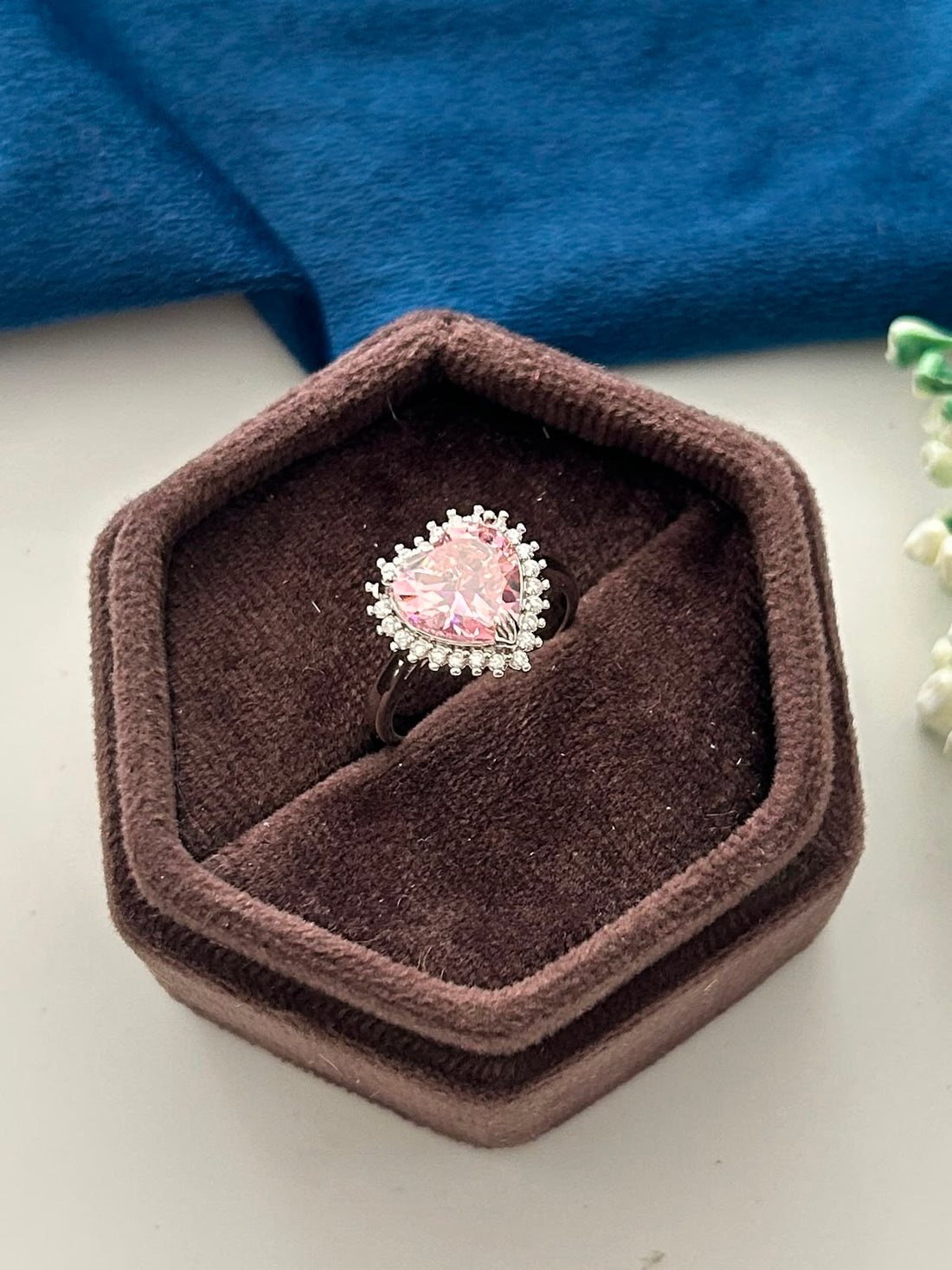 Gulnaaz Blush Heart Ring – Pink Crystal Halo Statement Ring