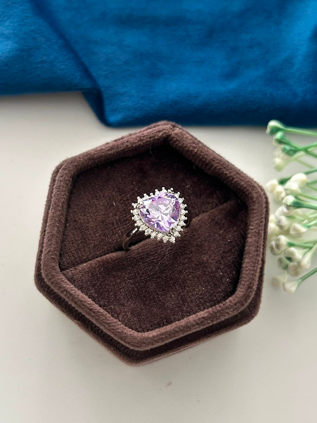 Gulnaaz Blush Heart Ring – Pink Crystal Halo Statement Ring