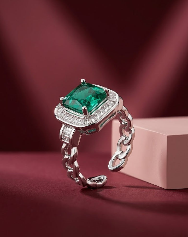 Nayantara Radiance Ring – Cushion Cut Crystal Halo Ring