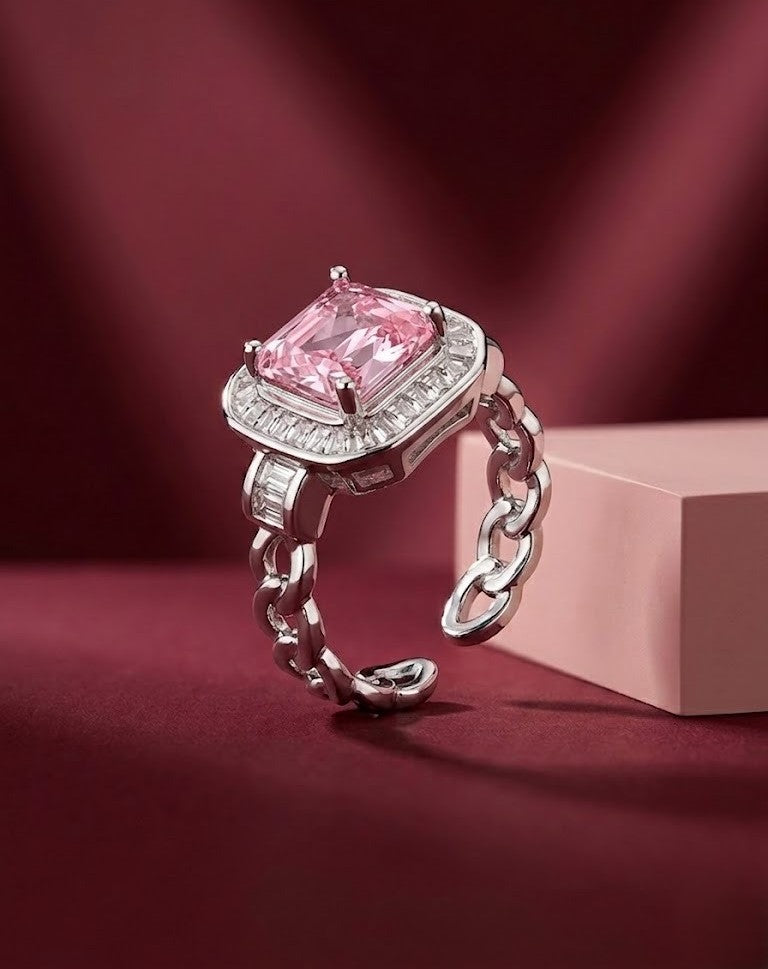 Nayantara Radiance Ring – Cushion Cut Crystal Halo Ring