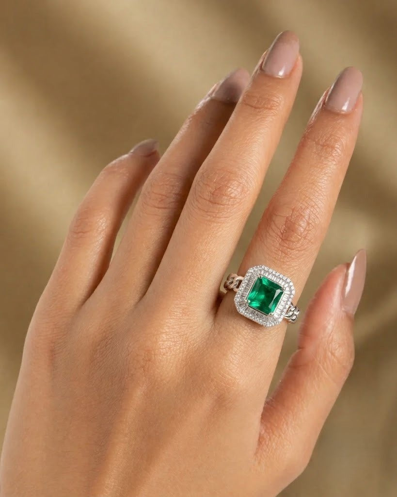 Nayantara Radiance Ring – Cushion Cut Crystal Halo Ring