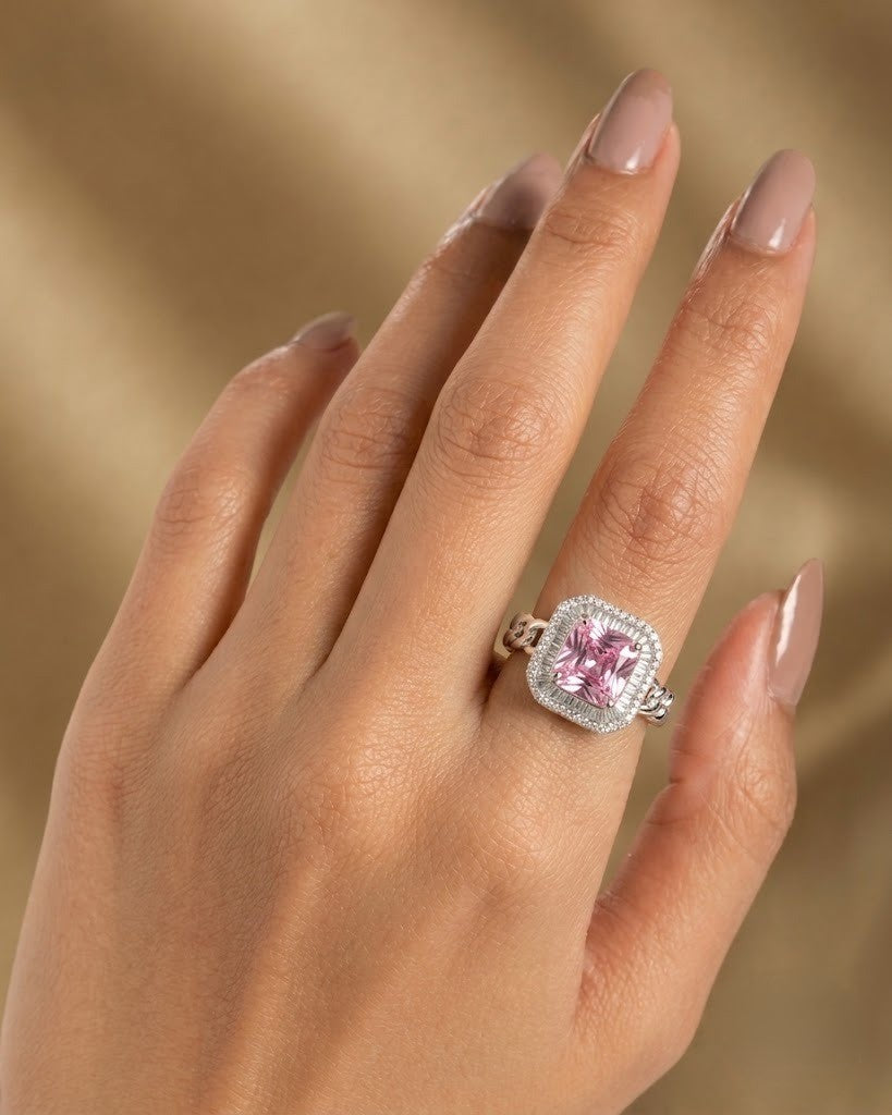 Nayantara Radiance Ring – Cushion Cut Crystal Halo Ring