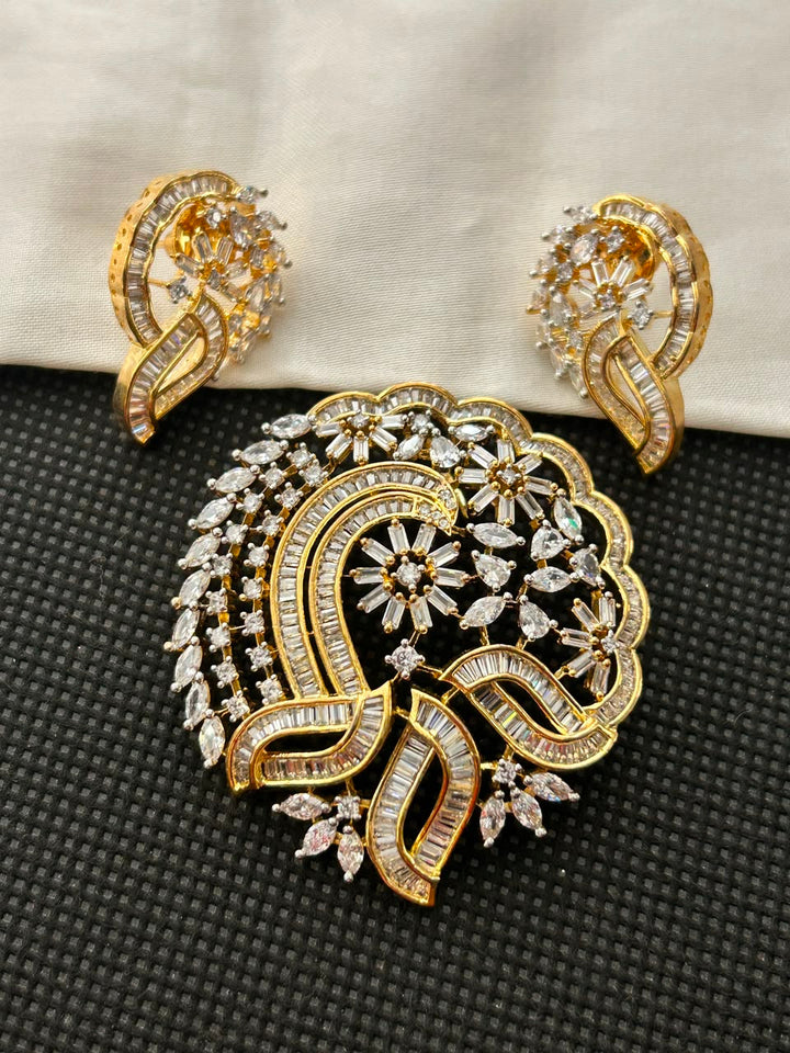 Aarohi Floral AD Pendant Set with Earrings