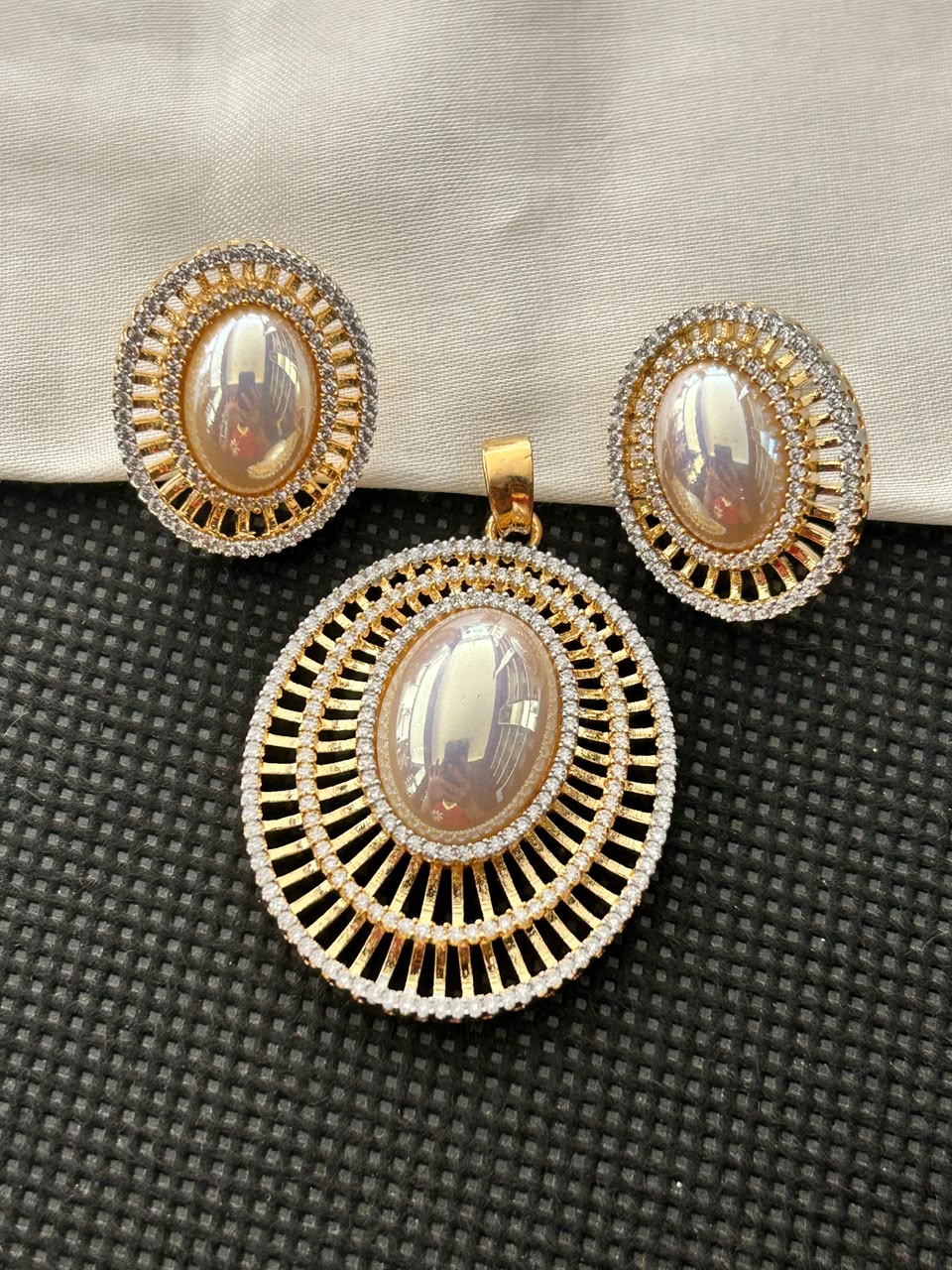 Ira Opaline Halo Pendant Set with Earrings