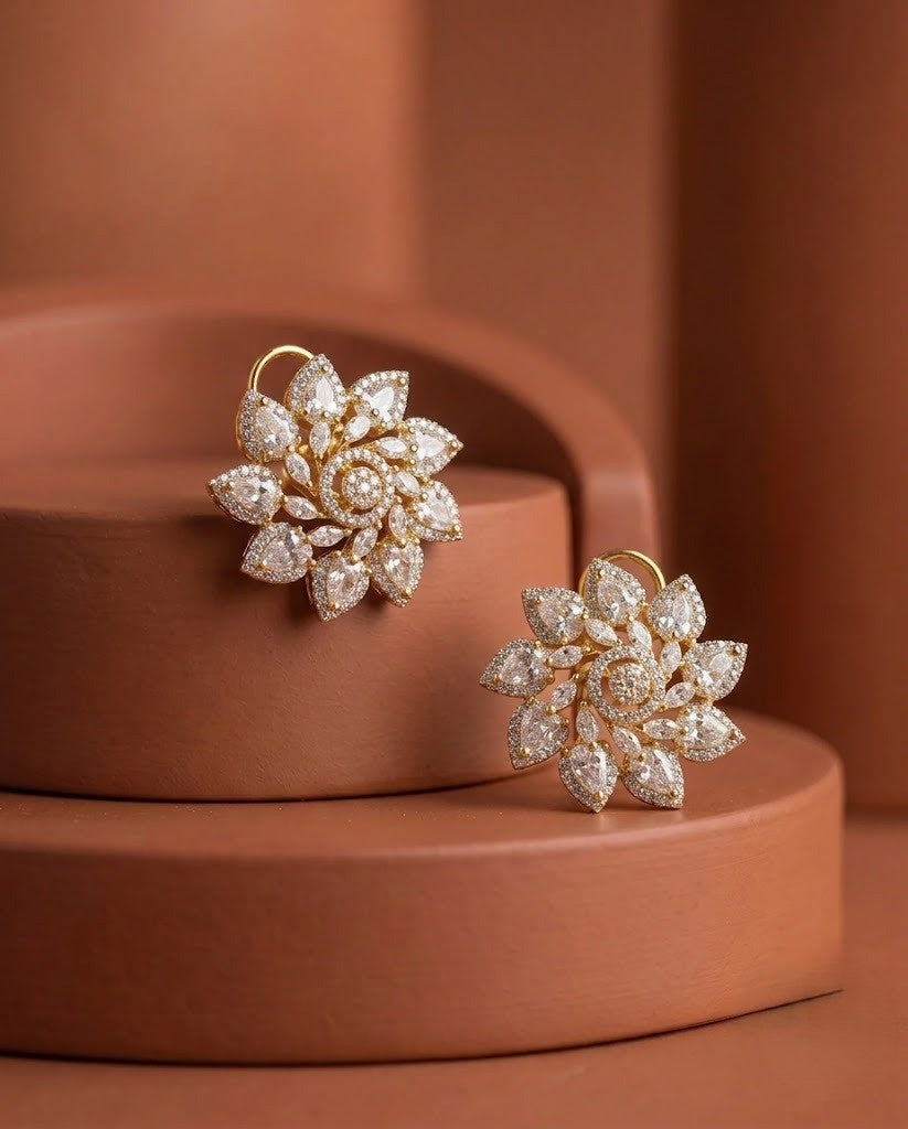 Meherika Emerald Bloom AD Floral Earrings