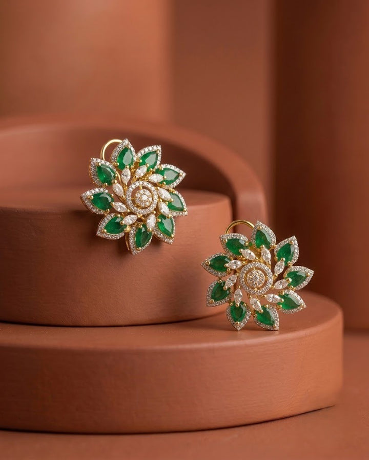 Meherika Emerald Bloom AD Floral Earrings