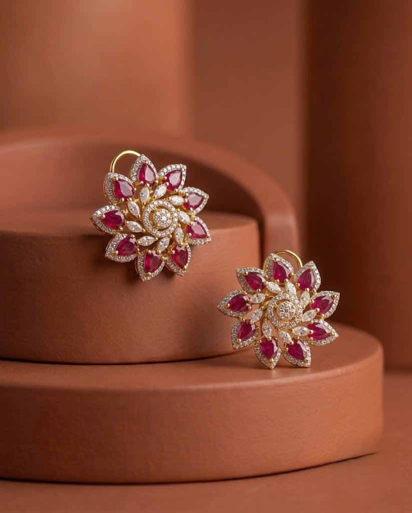 Meherika Emerald Bloom AD Floral Earrings