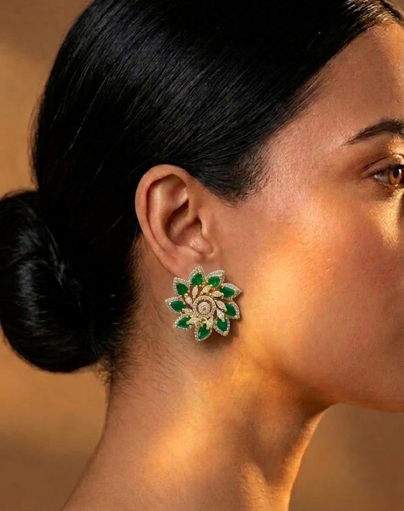 Meherika Emerald Bloom AD Floral Earrings