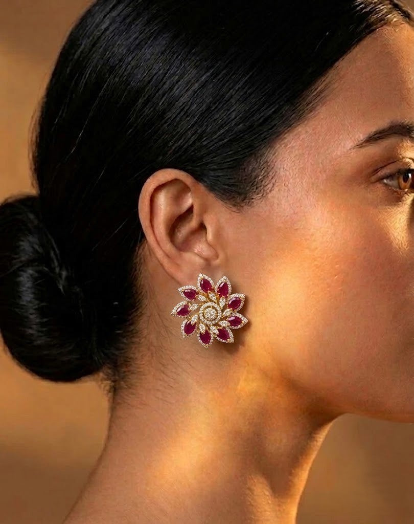 Meherika Emerald Bloom AD Floral Earrings