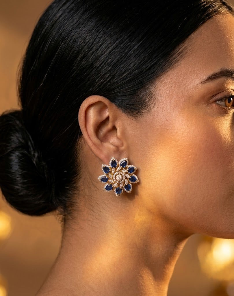 Meherika Emerald Bloom AD Floral Earrings