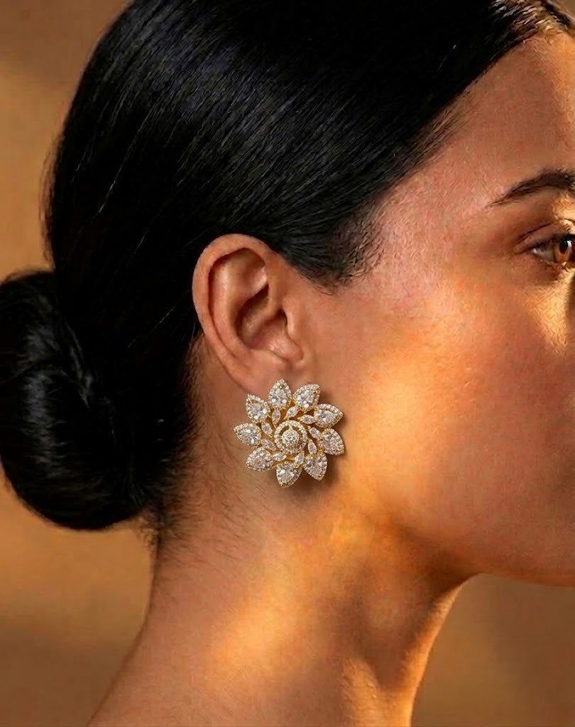 Meherika Emerald Bloom AD Floral Earrings