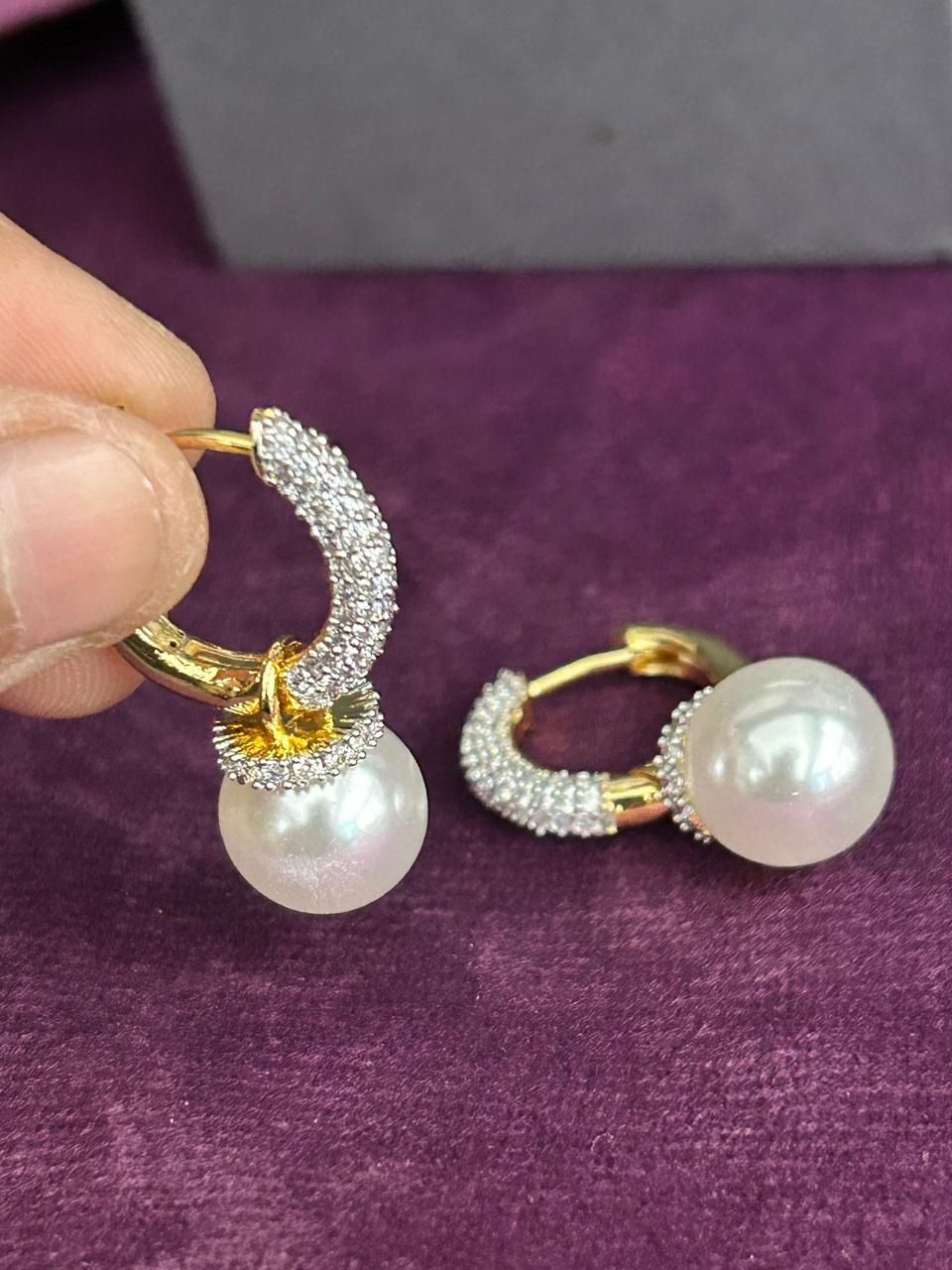 Prisha Pearl Luxe AD Hoop Earrings
