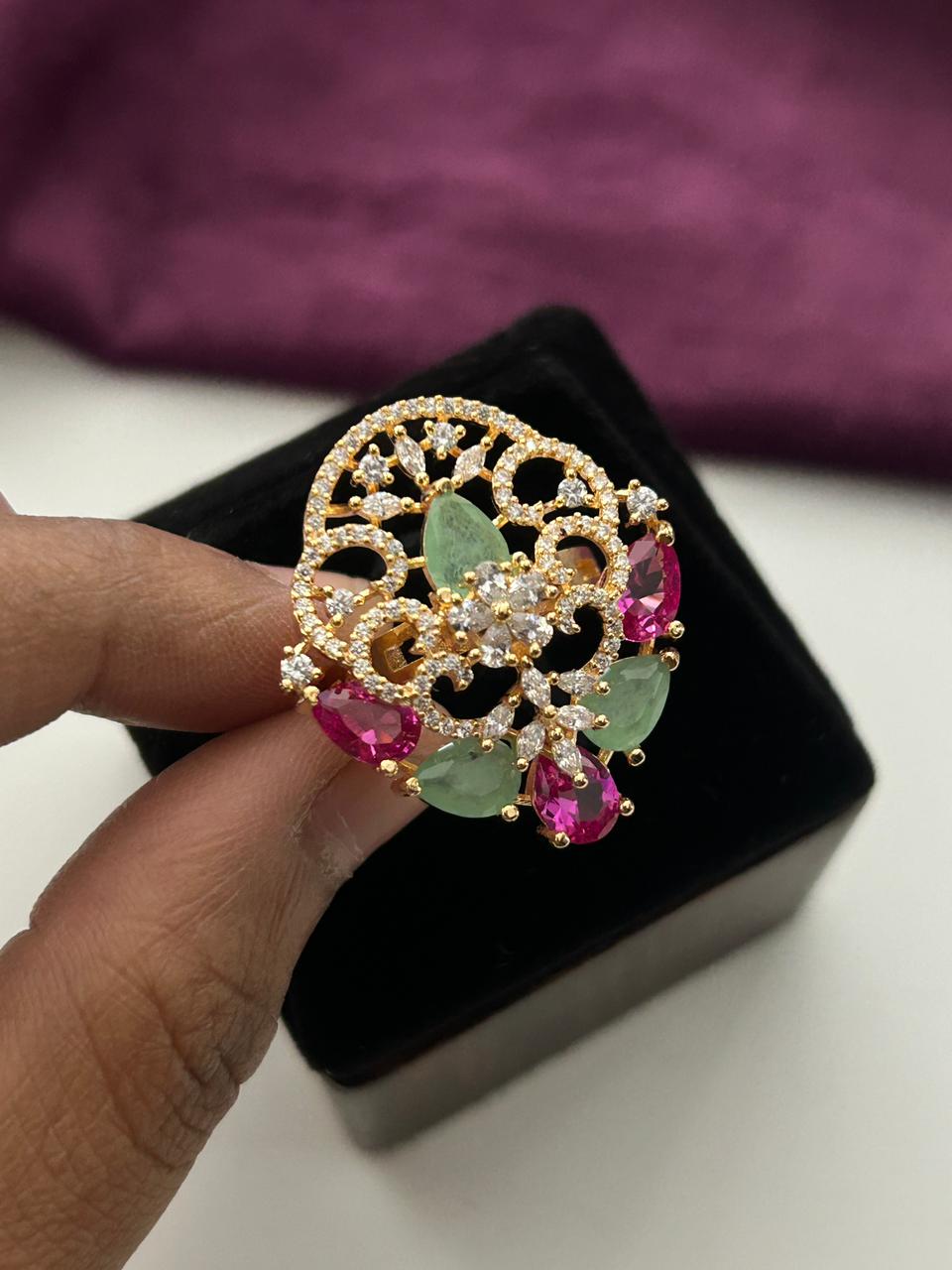 Kiara Ruby Filigree AD Adjustable Statement Ring