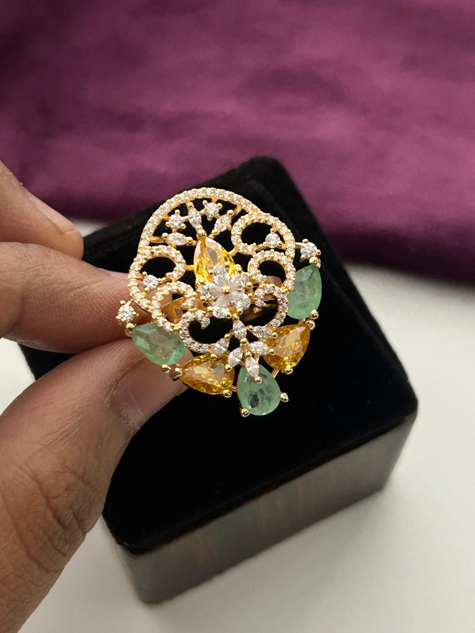 Kiara Ruby Filigree AD Adjustable Statement Ring