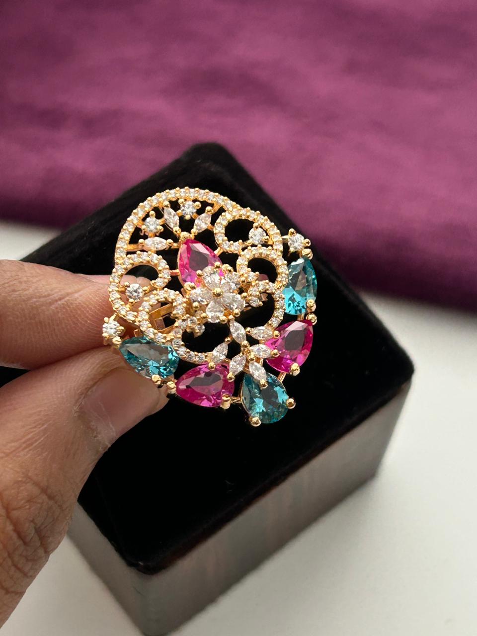 Kiara Ruby Filigree AD Adjustable Statement Ring