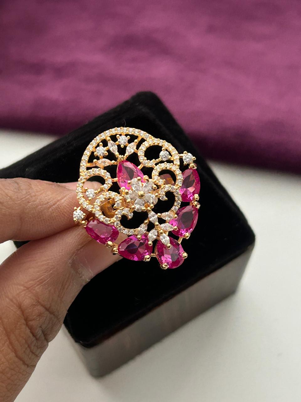Kiara Ruby Filigree AD Adjustable Statement Ring