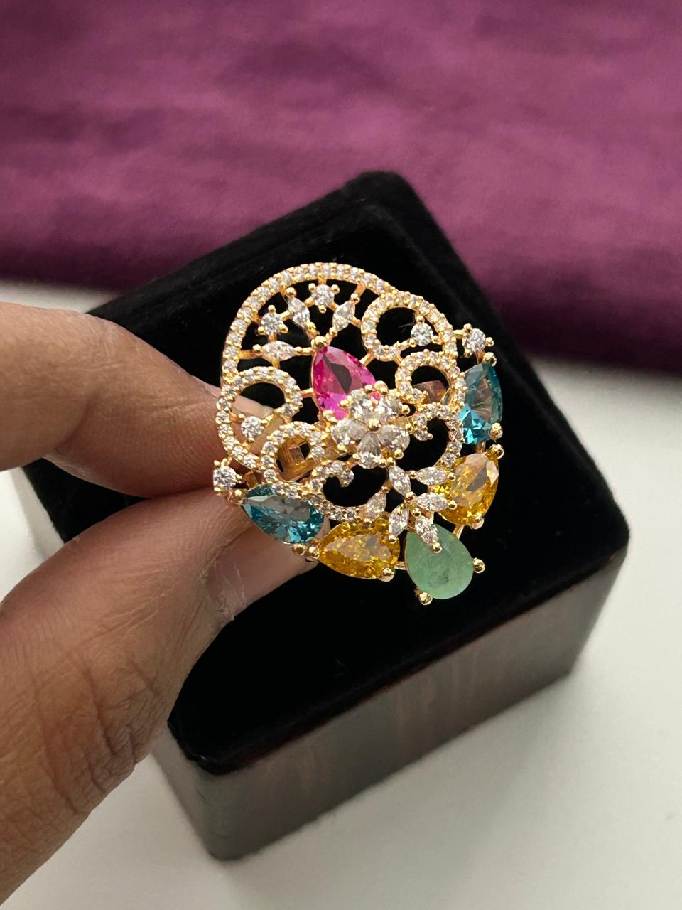 Kiara Ruby Filigree AD Adjustable Statement Ring