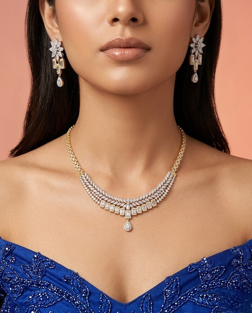 Bridal Diamond Look Necklace Set for Women | Elegant Jewellery