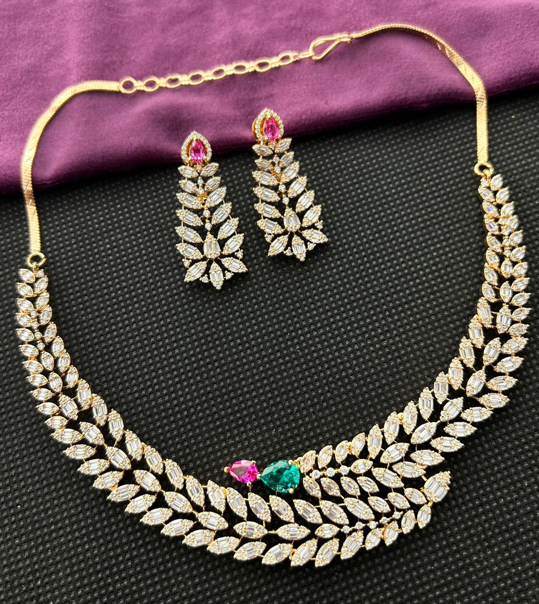 Vaishnavi Emerald Ruby Royale AD Necklace Set