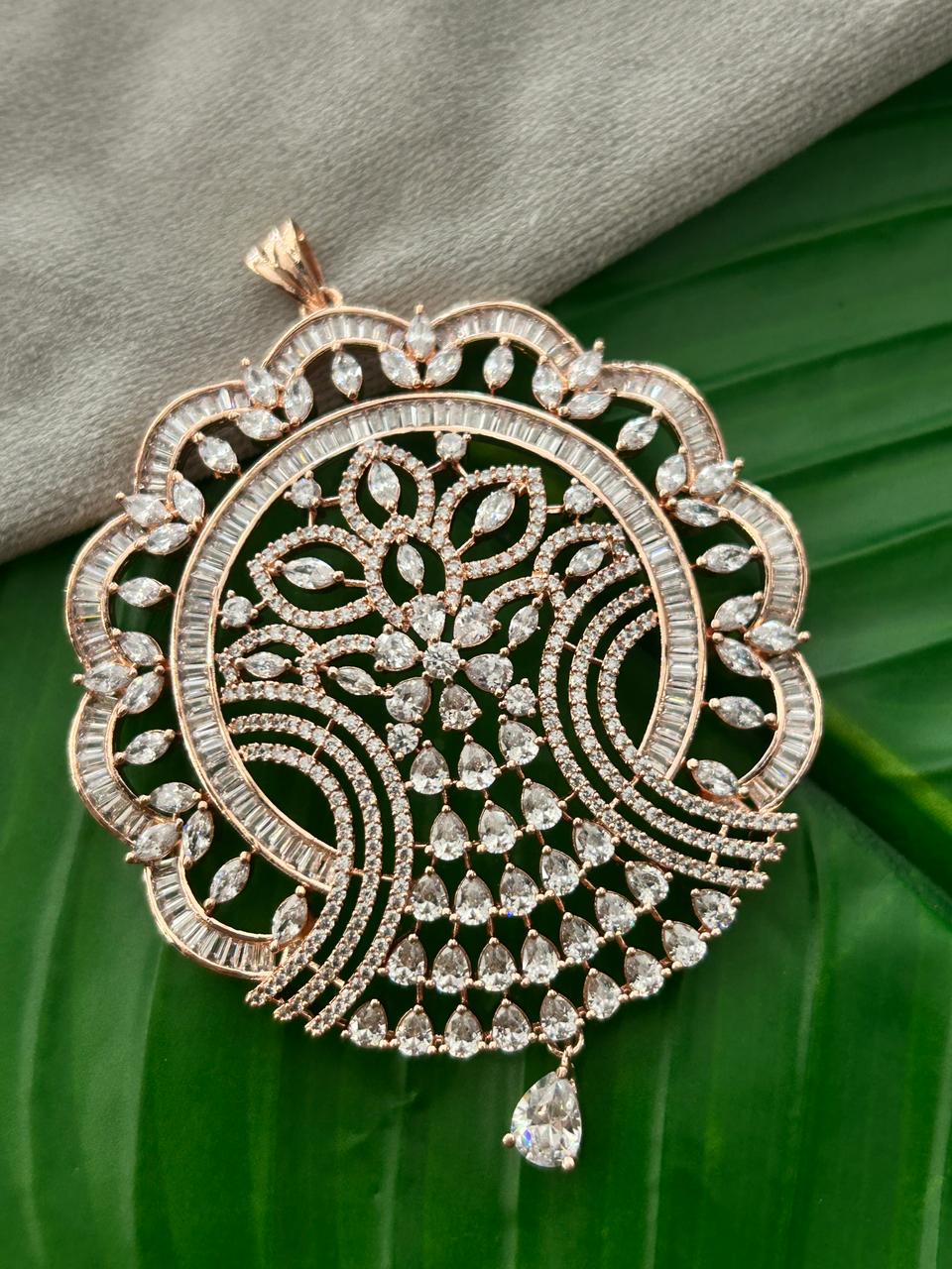 Mehera Peacock Royale AD Rose Gold Pendant Set