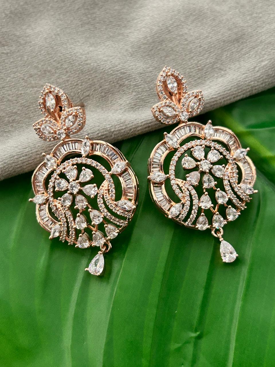 Mehera Peacock Royale AD Rose Gold Pendant Set