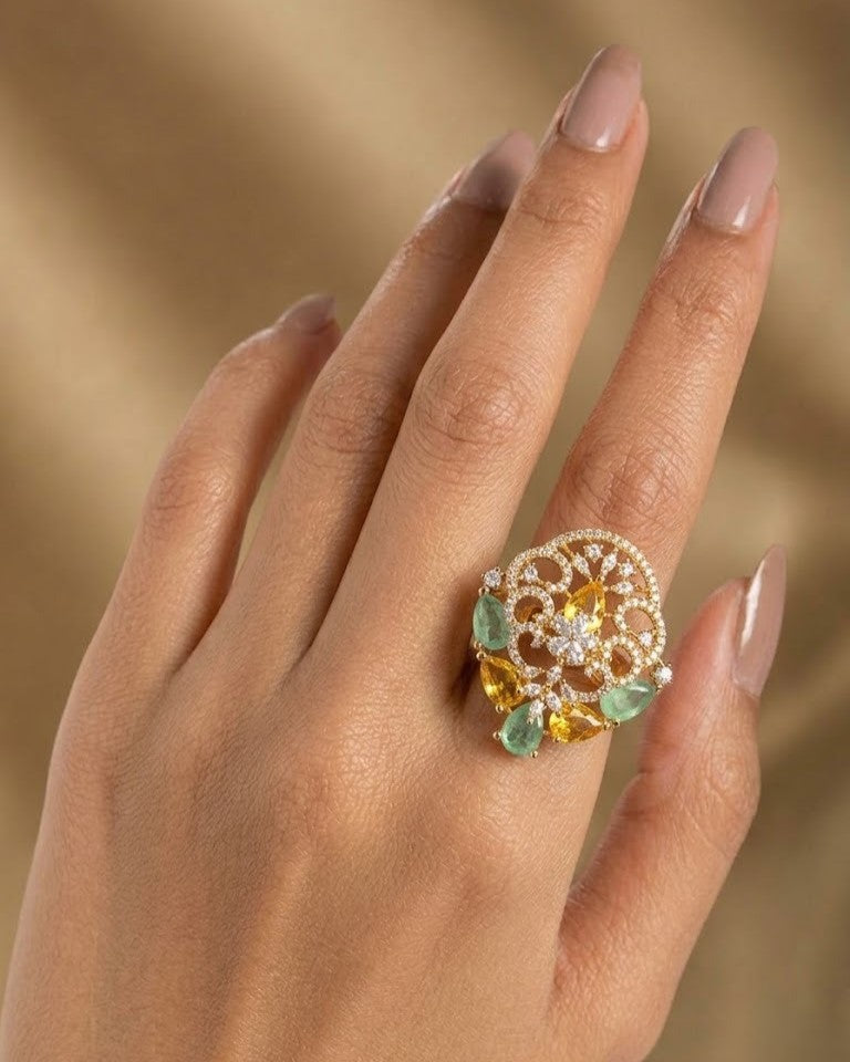 Kiara Ruby Filigree AD Adjustable Statement Ring