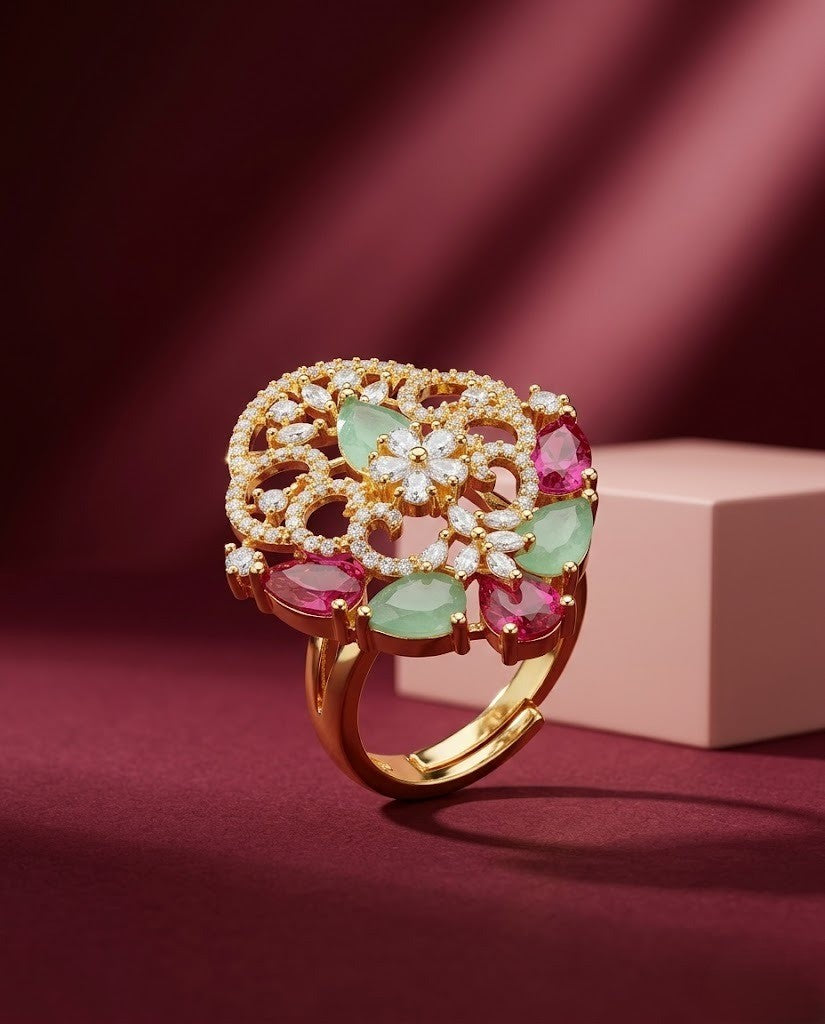 Kiara Ruby Filigree AD Adjustable Statement Ring
