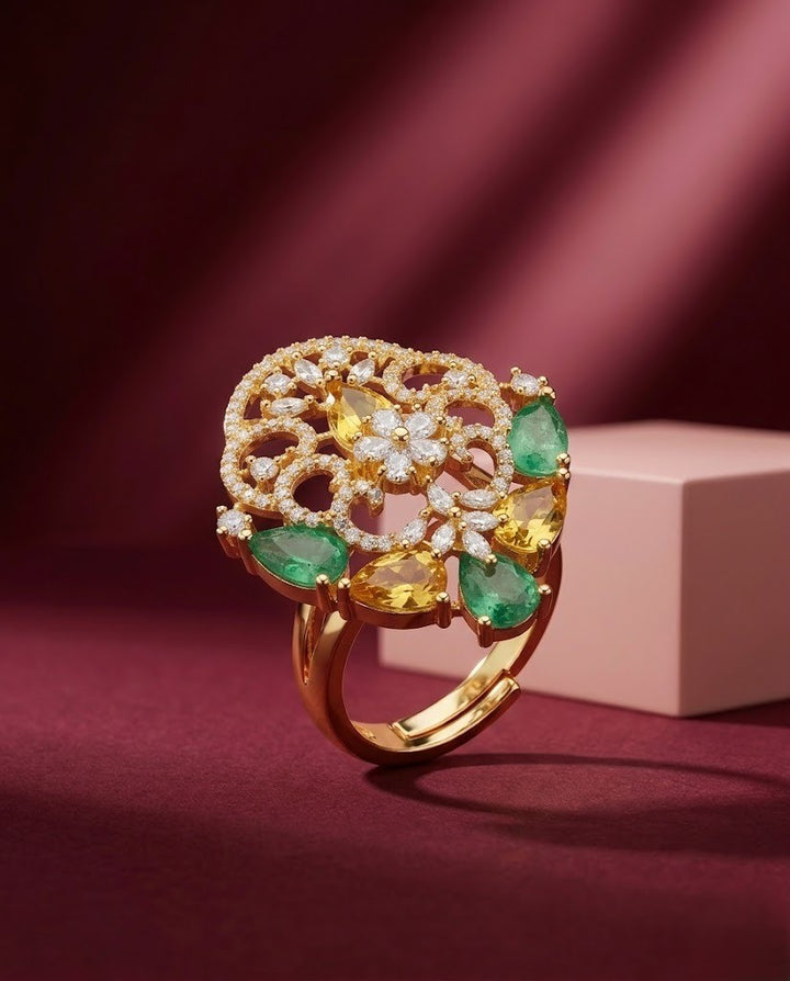 Kiara Ruby Filigree AD Adjustable Statement Ring