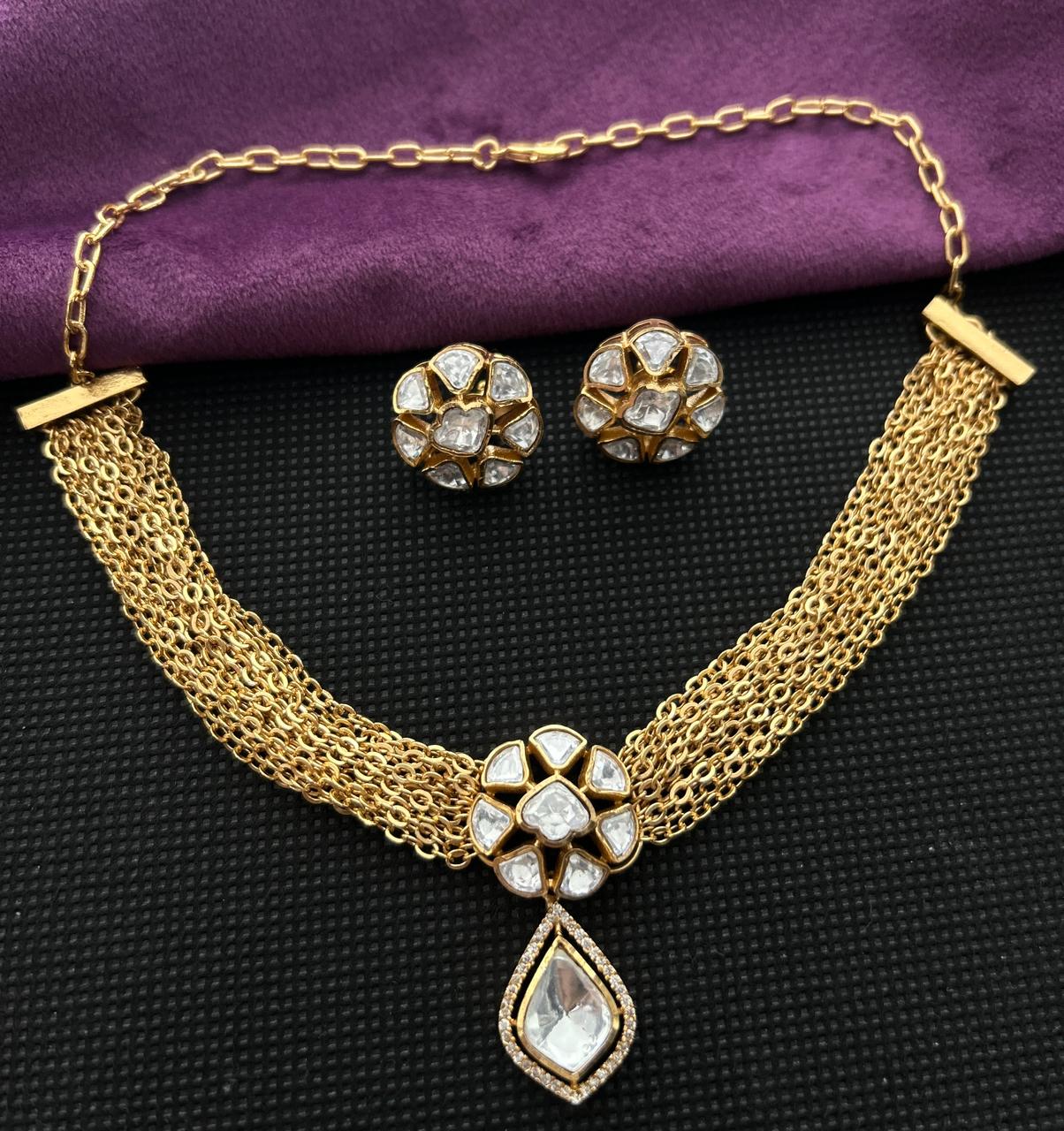 Rajeshwari Ruby Moissanite Kundan Cascade Necklace Set