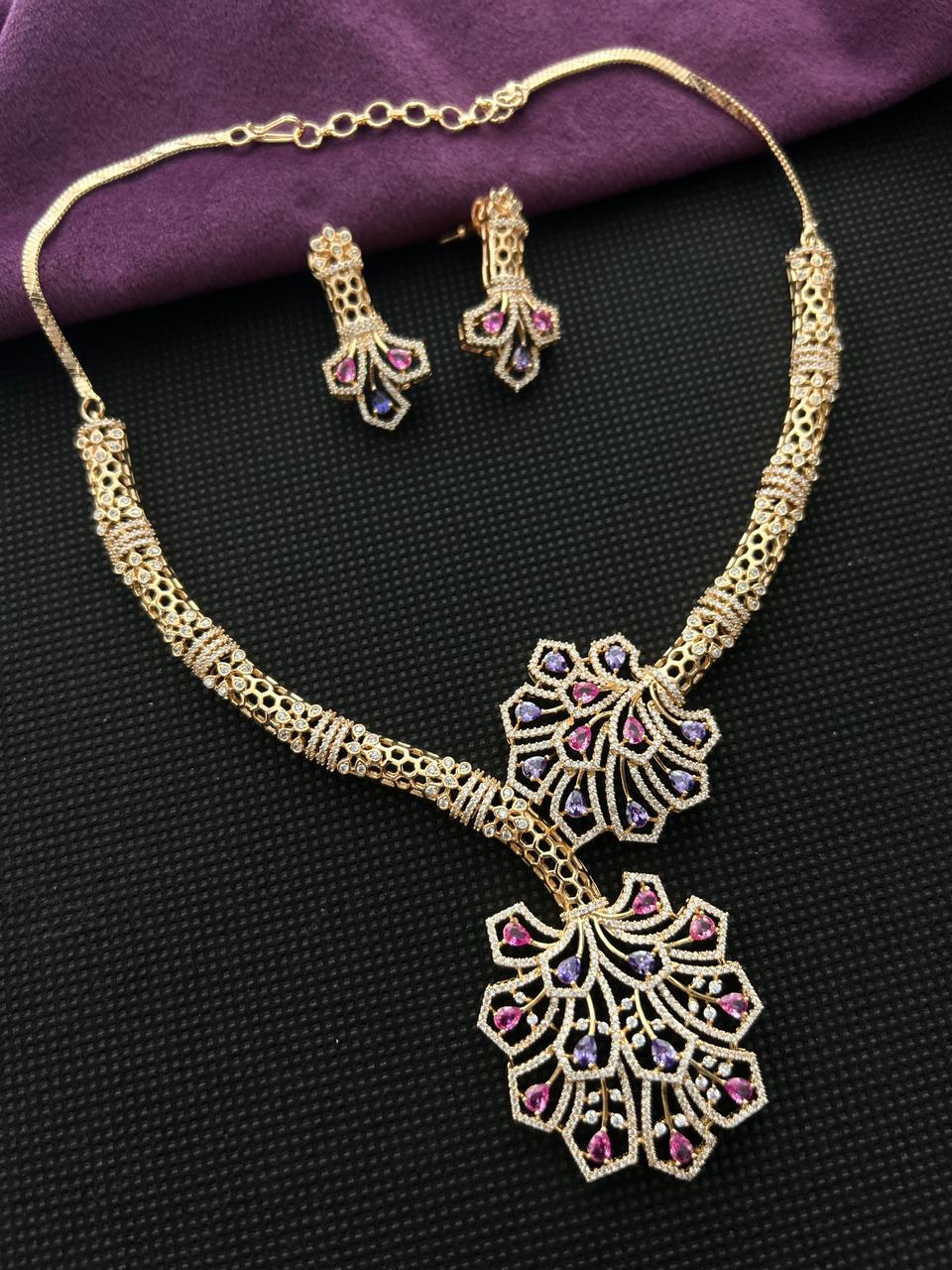 Mayurika Ruby Leaf AD Necklace Set
