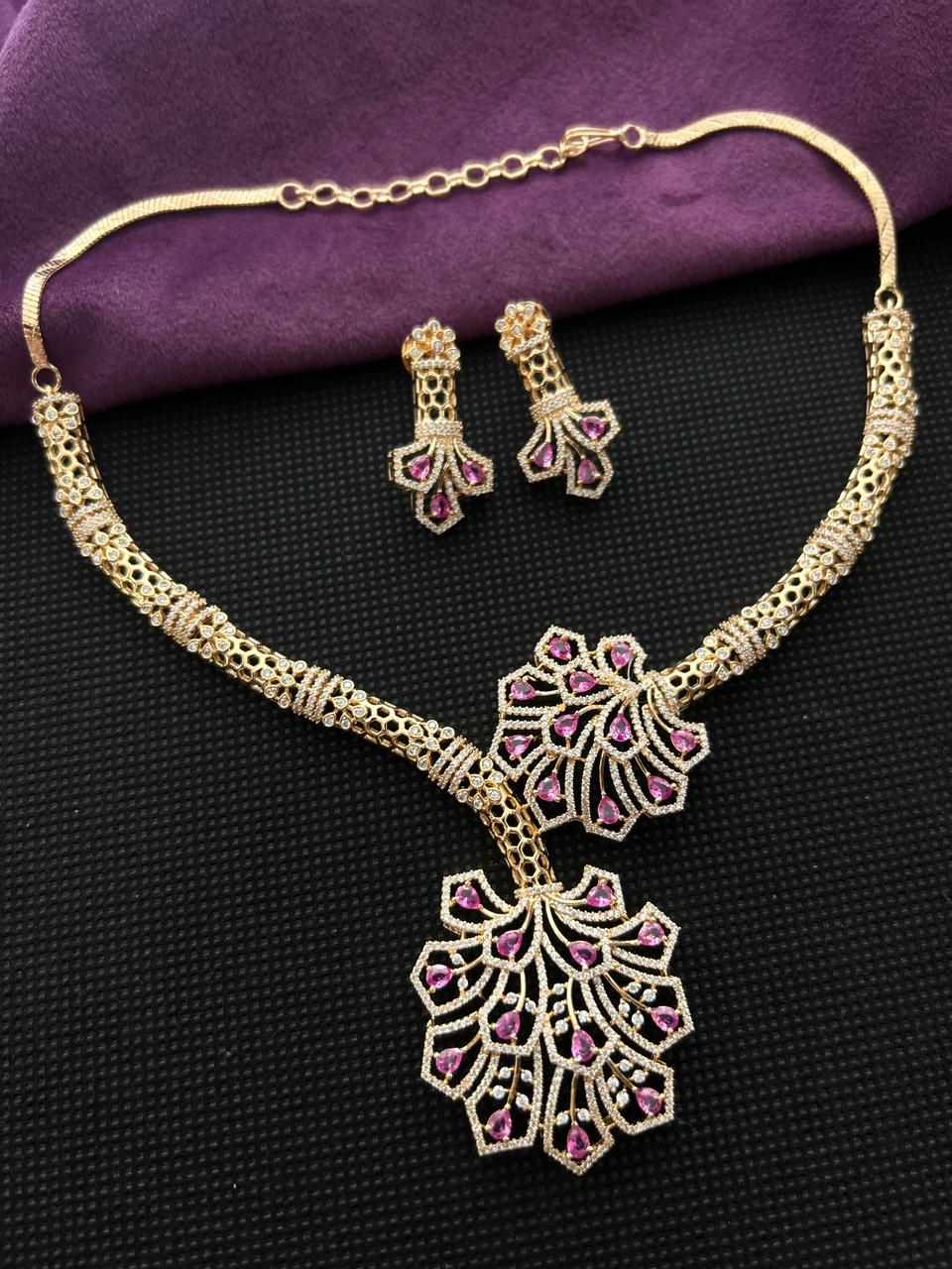 Mayurika Ruby Leaf AD Necklace Set