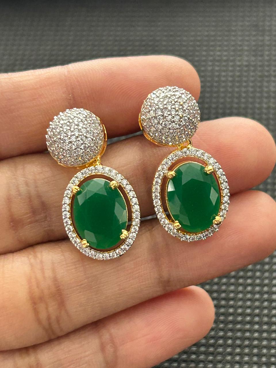 Aaradhya Emerald Halo AD Drop Earrings