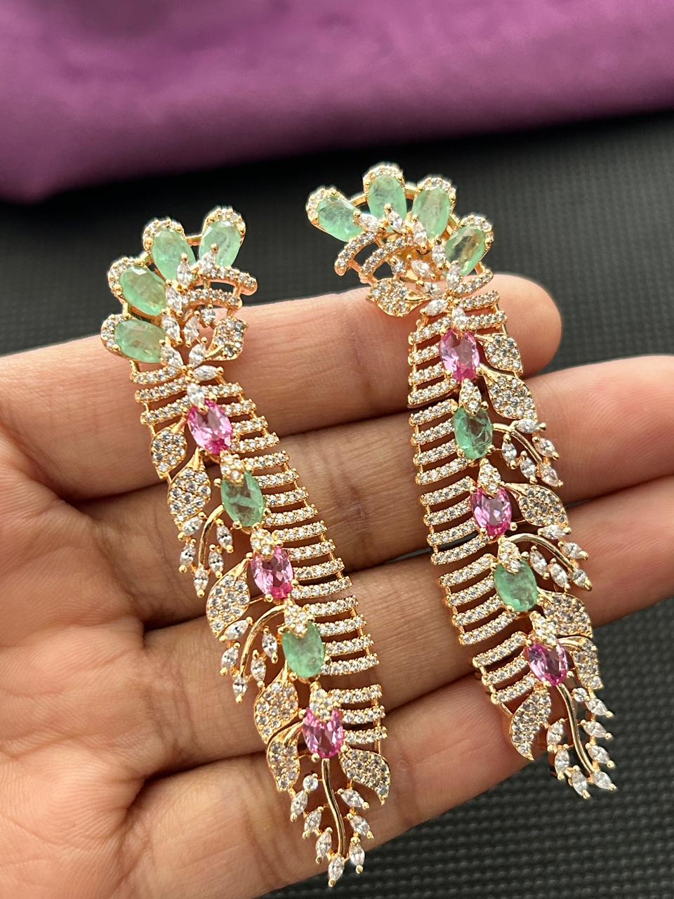 Vamika Pastel Vine AD Long Earrings