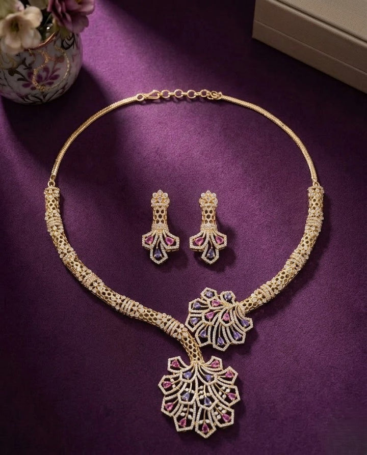 Mayurika Ruby Leaf AD Necklace Set