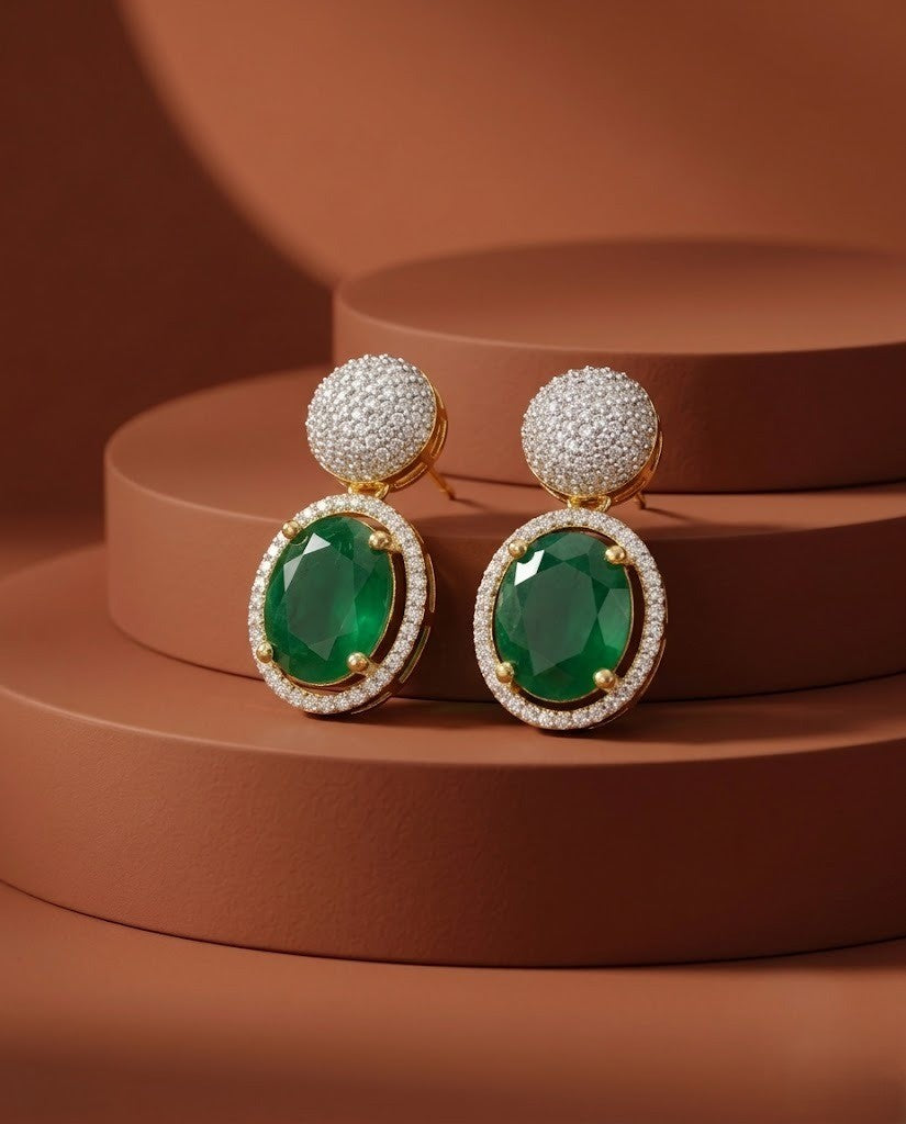 Aaradhya Emerald Halo AD Drop Earrings