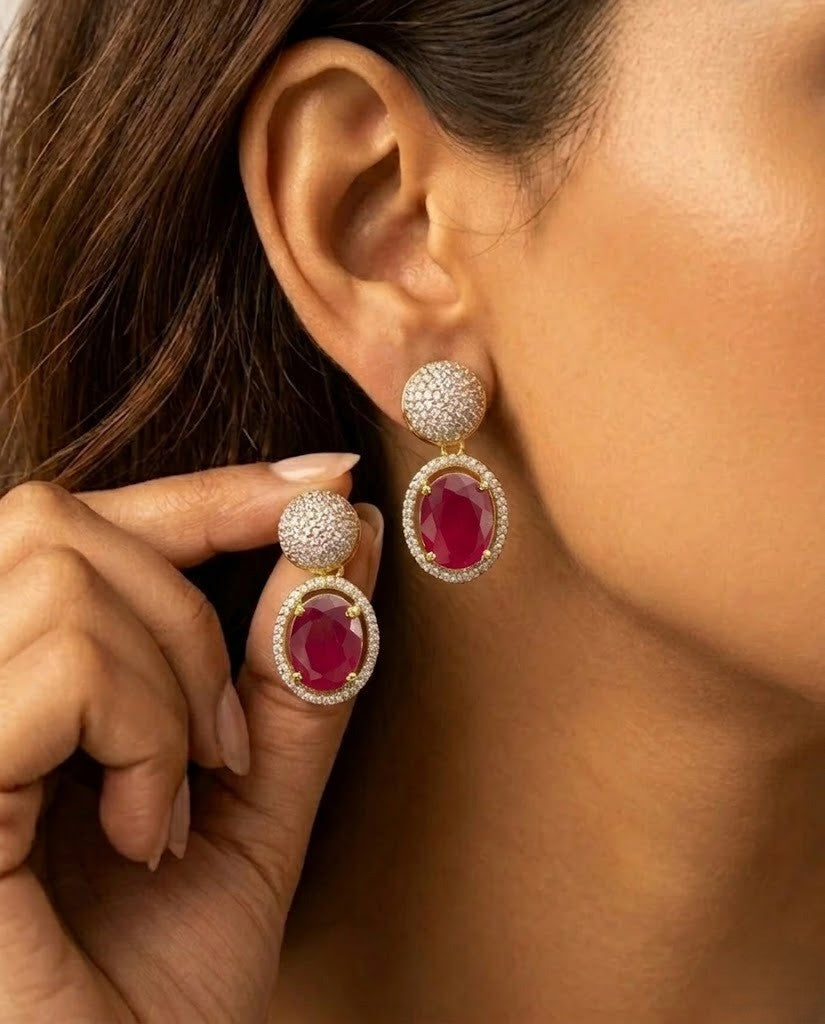 Aaradhya Emerald Halo AD Drop Earrings