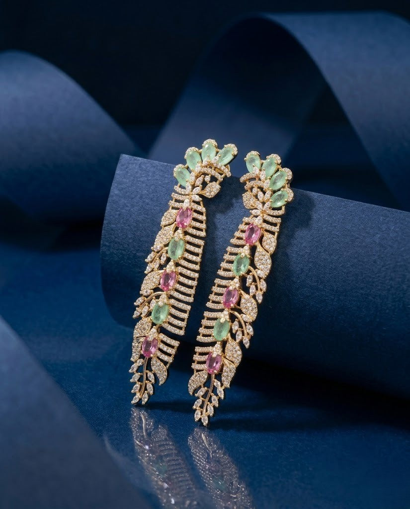 Vamika Pastel Vine AD Long Earrings