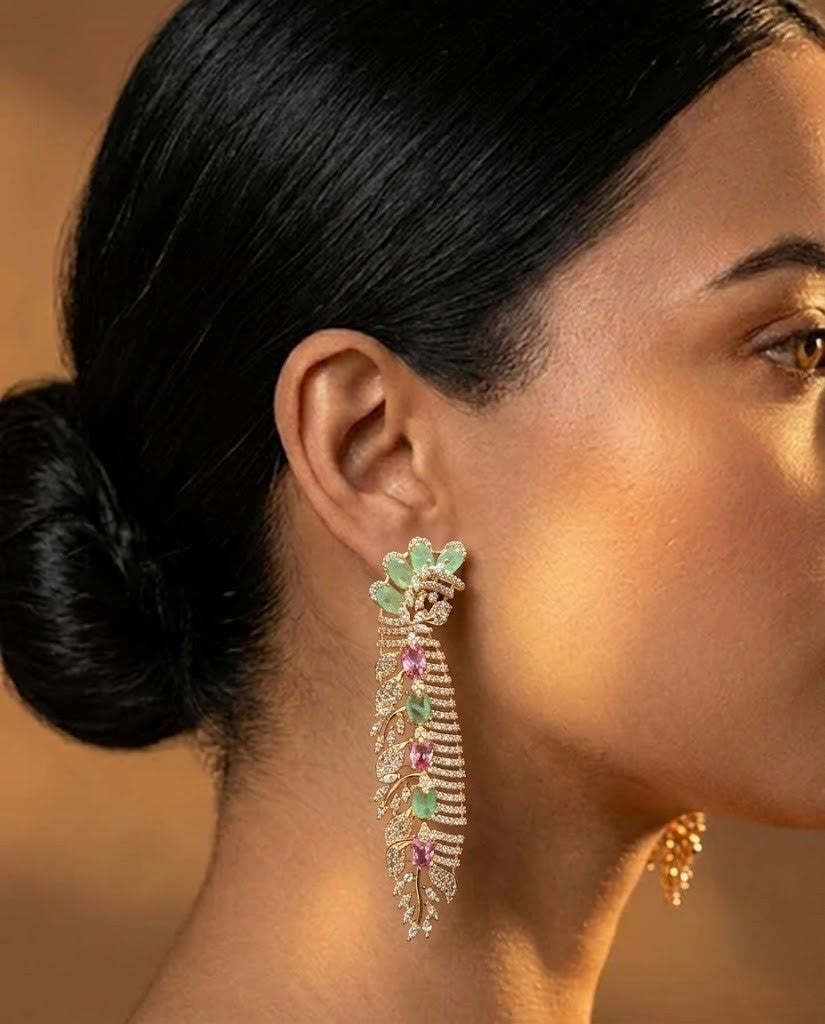 Vamika Pastel Vine AD Long Earrings