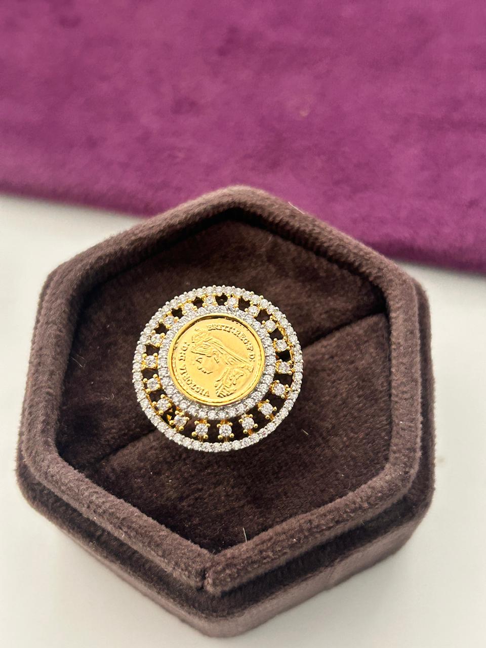Aadhira Roman Coin CZ Statement Ring