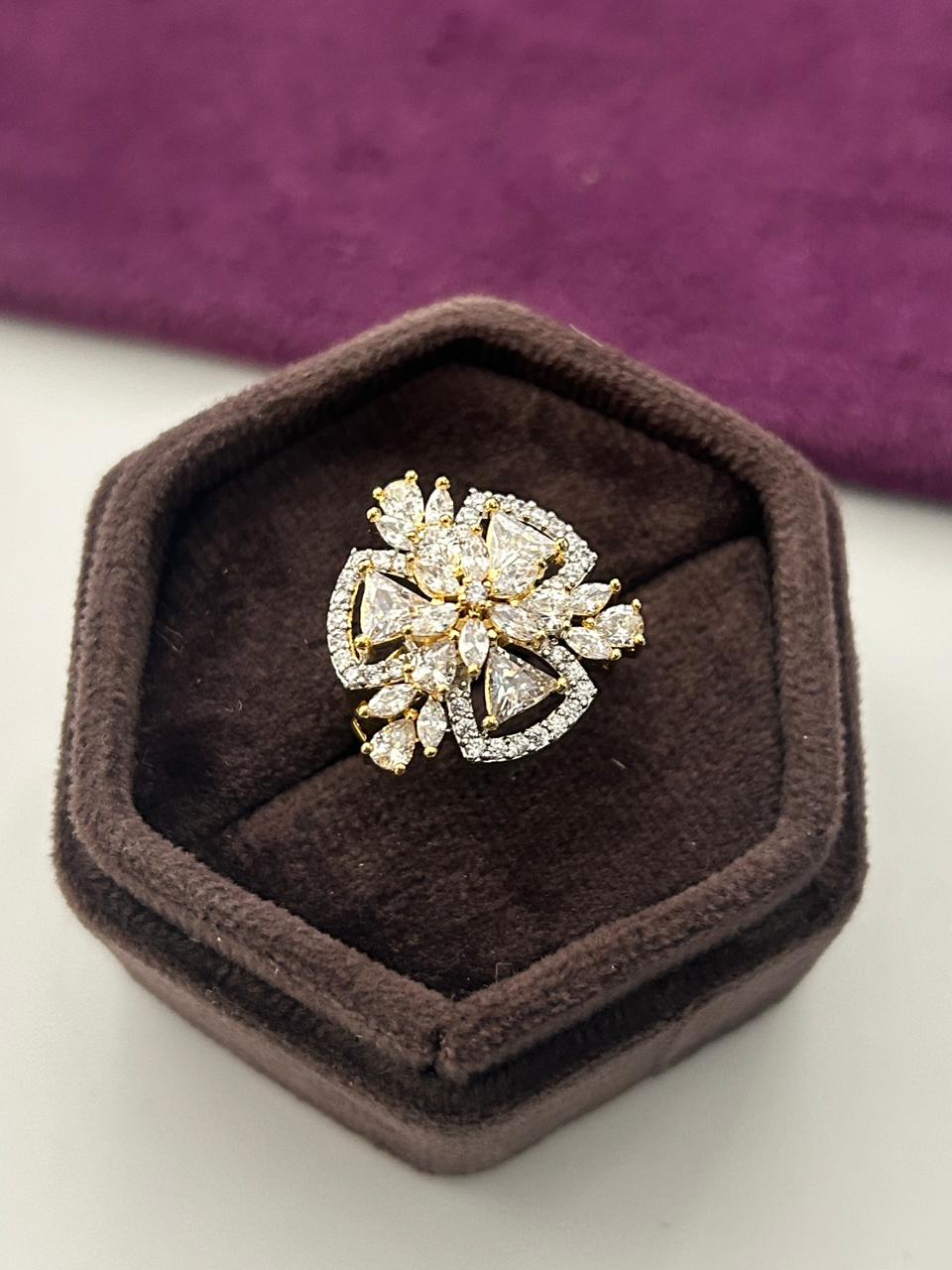 Ishvya Floral CZ Diamond Statement Ring