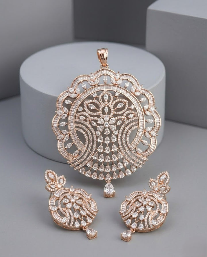 Mehera Peacock Royale AD Rose Gold Pendant Set