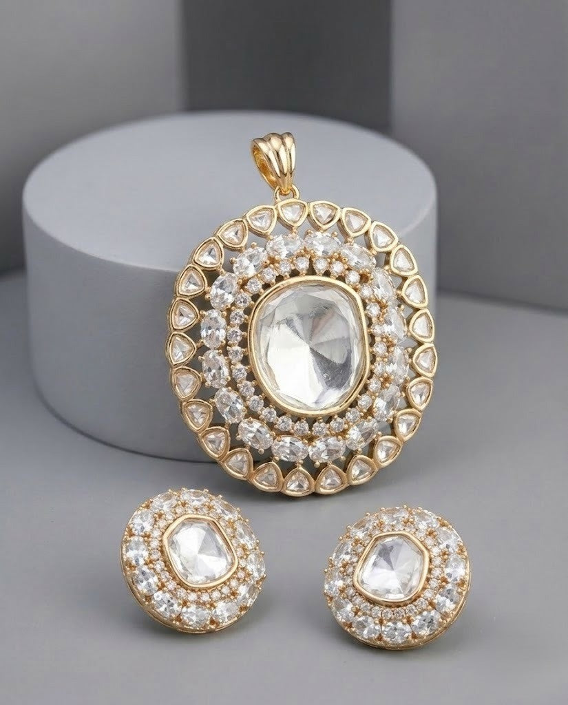 Ruhani Ruby Moissanite Kundan Pendant Set – 18K Gold Plated