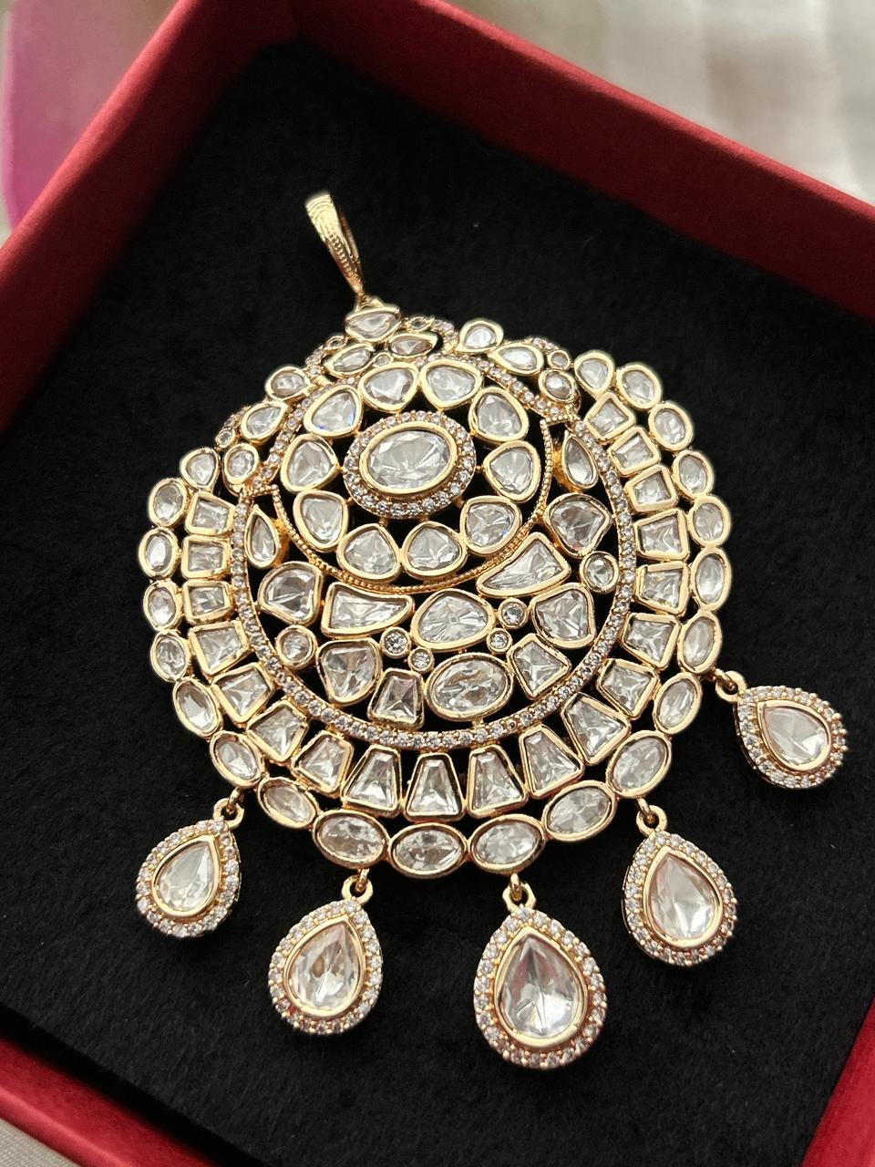 Devanshi Royale Moissanite Chandbali Pendant Set – 18K Gold Plated