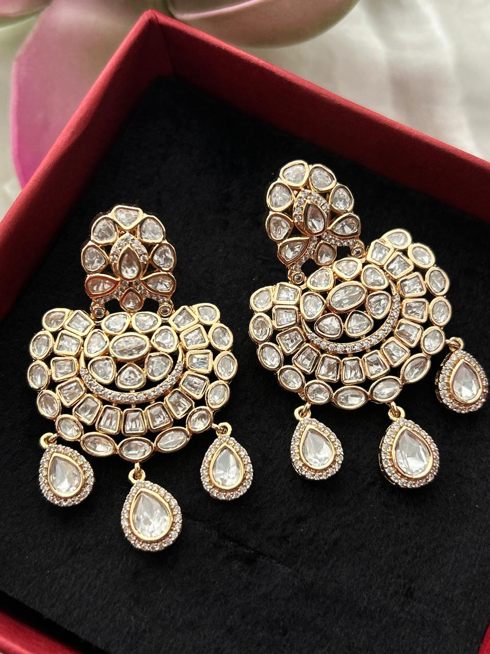 Devanshi Royale Moissanite Chandbali Pendant Set – 18K Gold Plated