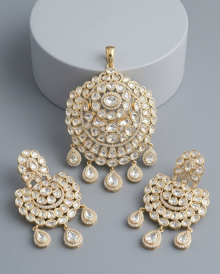 Devanshi Royale Moissanite Chandbali Pendant Set – 18K Gold Plated