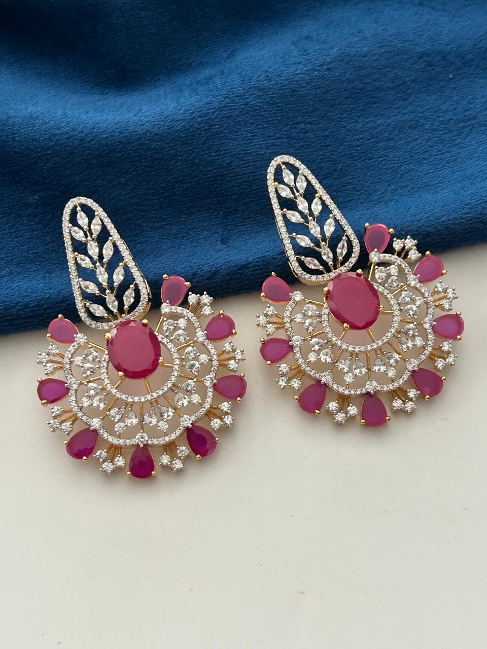 Ruhani Premium Ruby CZ Diamond Statement Earrings